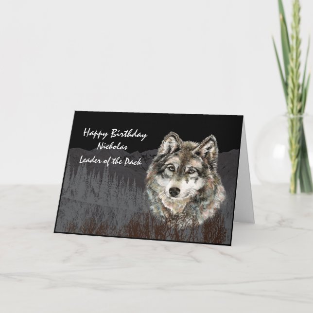 Leader du Pack Wolf Nom personnalisé Carte d'anniv (Devant)