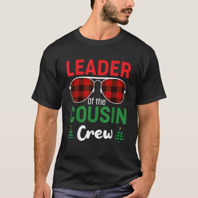 Leader of the Cousin Crew Christmas Buffalo Red Pl T-Shirt (Front)