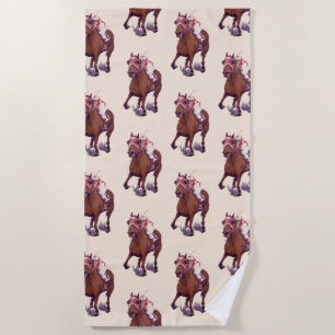 Leading Thoroughbred Horse Wins Race Beach Towel