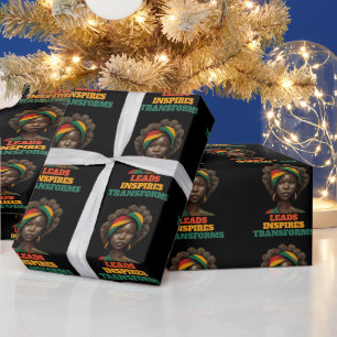 Leads, Inspires, Transforms Black History Month Wrapping Paper