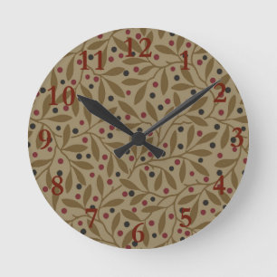 Leaf and Berry Contemporary Modern Cute Round Clock