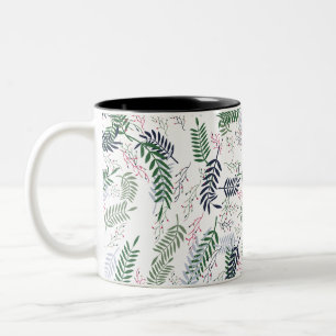 Leaf and Flower Floral Two-Tone Coffee Mug