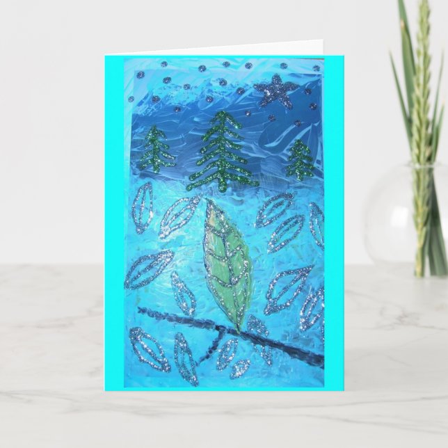Leaf and Glitter Mountain Holiday Card (Front)
