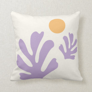 Leaf And Sun Cut Outs Abstract Shapes Yellow Lilac Throw Pillow