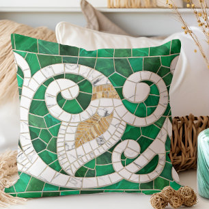 Leaf and Swirl Marble Mosaic Art -  Throw Pillow
