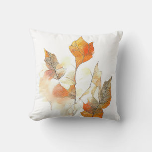 Leaf Autumn Season Nature Watercolor Art Painting Throw Pillow