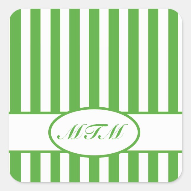 Leaf Autumnal Stripes with monogram Square Sticker (Front)