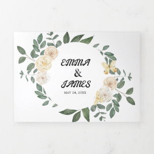 Leaf Back Wedding All-In-One Tri-Fold Invitation