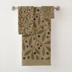 Leaf Berry Classic Colourful Pretty Pattern Art Bath Towel Set