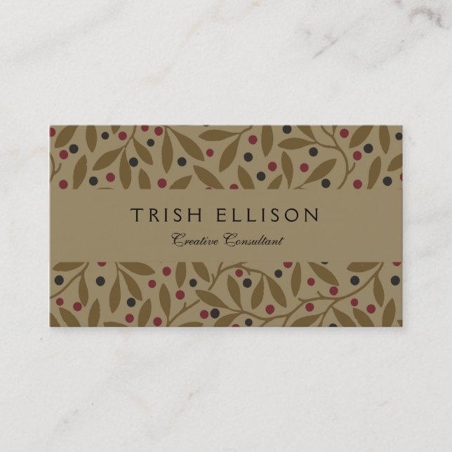 Leaf Berry Classic Colourful Pretty Pattern Art Business Card (Front)