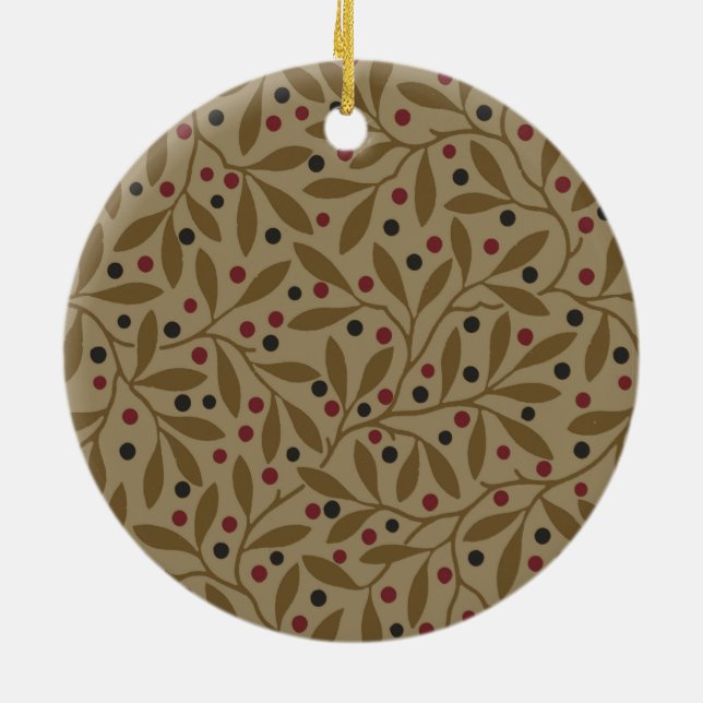 Leaf Berry Classic Colourful Pretty Pattern Art Ceramic Ornament (Back)