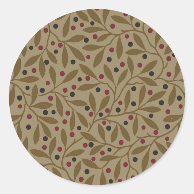 Leaf Berry Classic Colourful Pretty Pattern Art Classic Round Sticker (Front)
