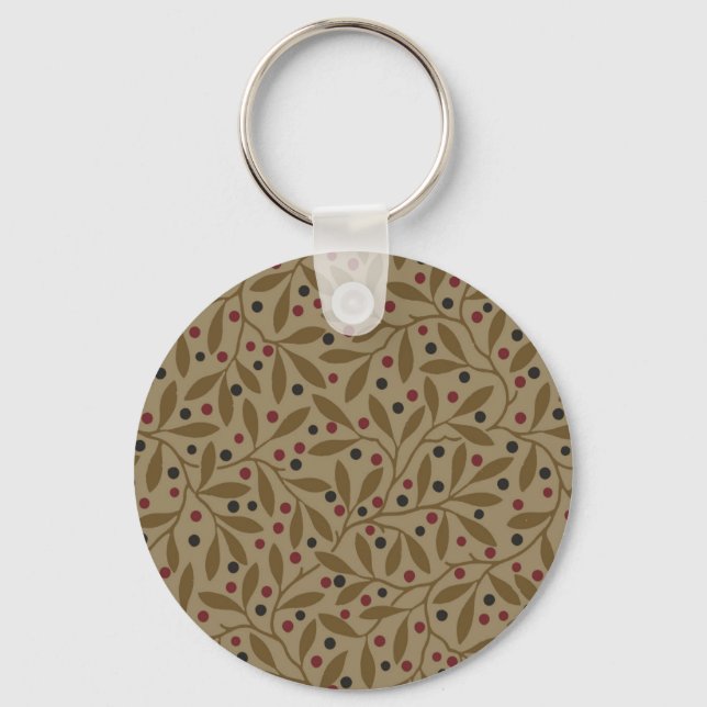 Leaf Berry Classic Colourful Pretty Pattern Art Keychain (Front)