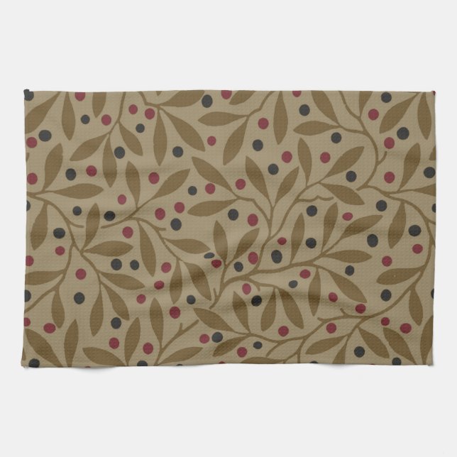 Leaf Berry Classic Colourful Pretty Pattern Art Kitchen Towel (Horizontal)