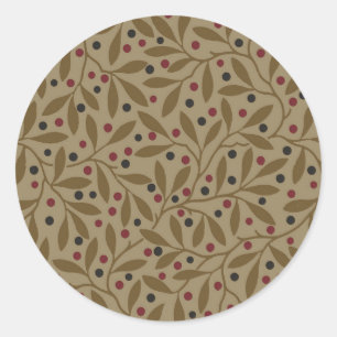 Leaf Berry Classic Colourful Pretty Pattern Art Round Sticker