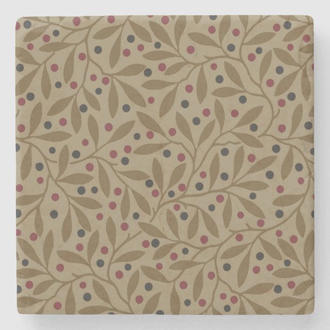 Leaf Berry Classic Colourful Pretty Pattern Art Stone Coaster (Front)