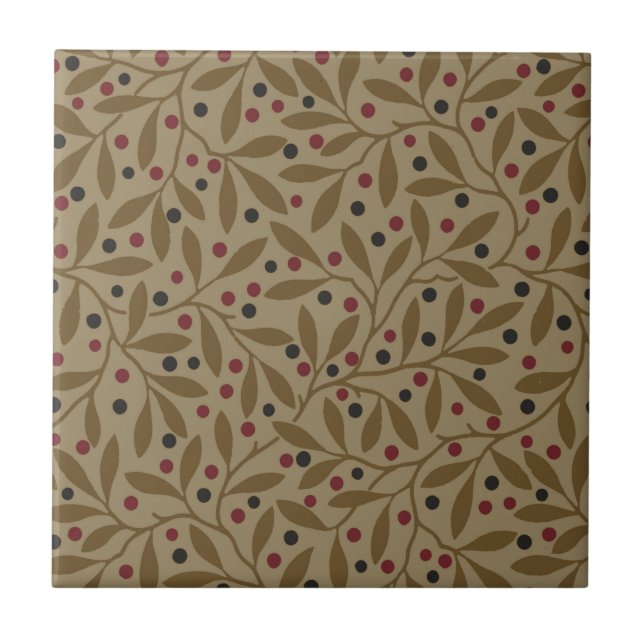 Leaf Berry Classic Colourful Pretty Pattern Art Tile (Front)