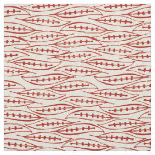 leaf block red ivory fabric