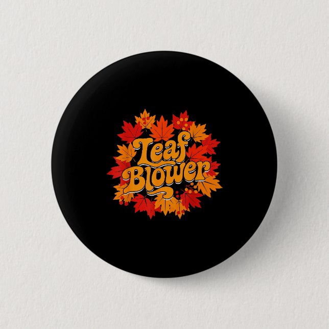Leaf Blower Autumn Season Falling Leaves Cleanup G 2 Inch Round Button (Front)