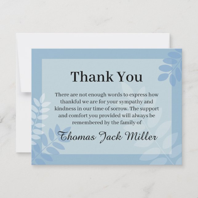 Leaf Blue Funeral Note Card Flat Bereavement Note (Front)