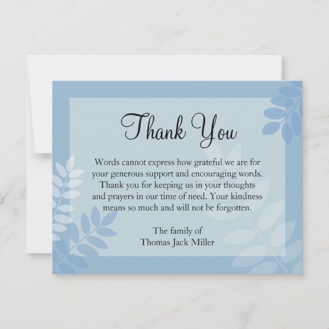 Leaf Blue Funeral Note Card Flat Bereavement Note (Front)