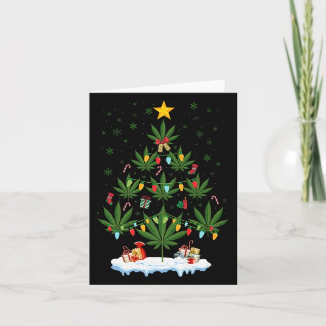 Leaf Christmas Tree Weed Stoner Xmas Premium  Card (Front)