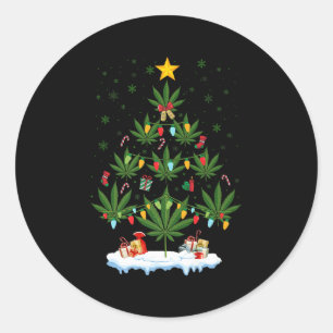 Leaf Christmas Tree Weed Stoner Xmas Premium  Classic Round Sticker