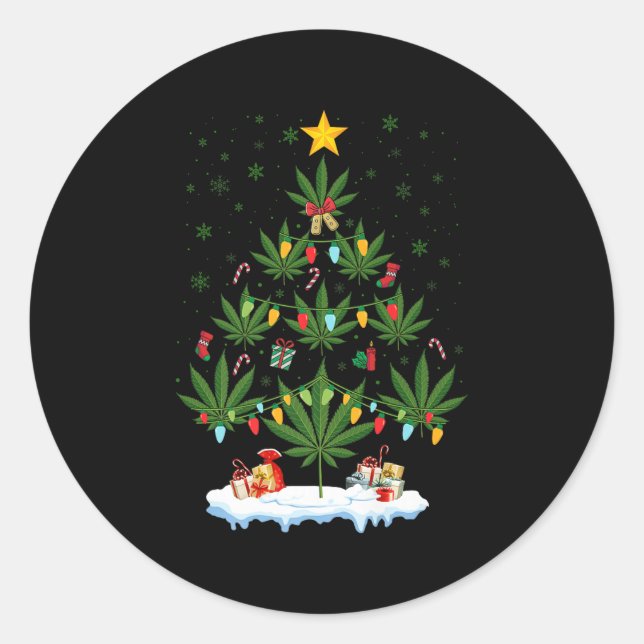 Leaf Christmas Tree Weed Stoner Xmas Premium  Classic Round Sticker (Front)