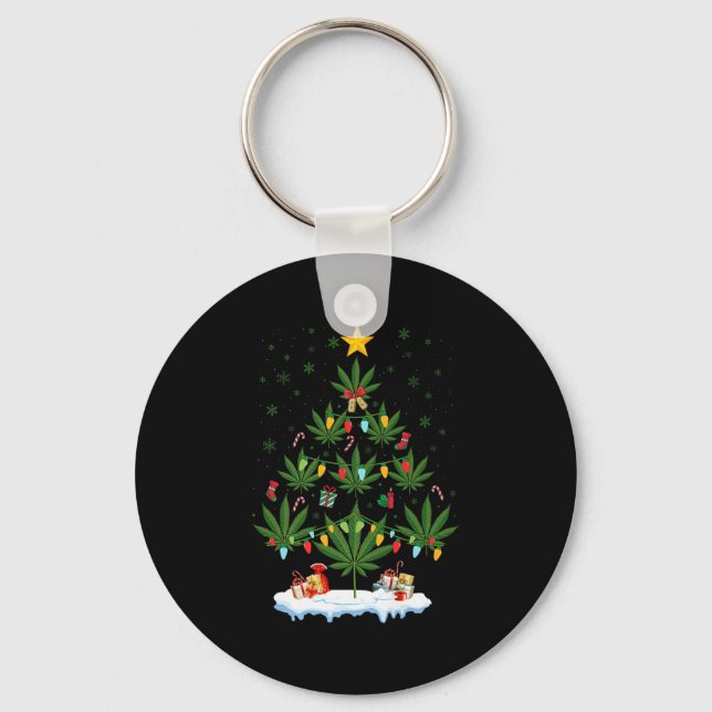 Leaf Christmas Tree Weed Stoner Xmas Premium  Keychain (Front)