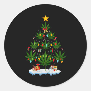 Leaf Christmas Tree Weed Stoner Xmas Premium Tri-b Classic Round Sticker
