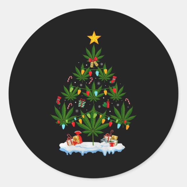 Leaf Christmas Tree Weed Stoner Xmas Premium Tri-b Classic Round Sticker (Front)