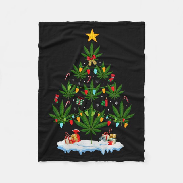 Leaf Christmas Tree Weed Stoner Xmas Premium Tri-b Fleece Blanket (Front)
