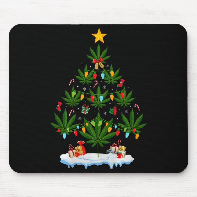 Leaf Christmas Tree Weed Stoner Xmas Premium Tri-b Mouse Pad (Front)