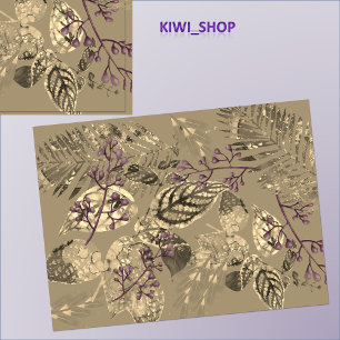 Leaf Collage with berries Taupe Tissue Paper