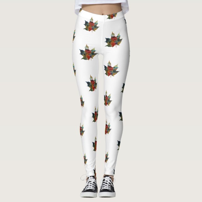 Leaf, Colourful Foliage Custom  Leggings (Front)