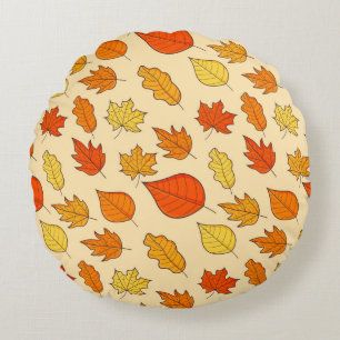 Leaf Concept Pattern. Leaf Fall and Autumn Symbol, Round Pillow