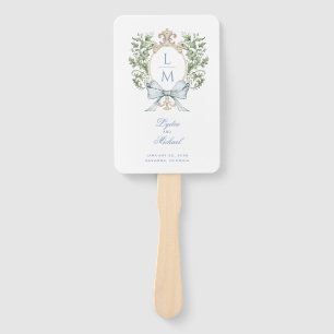 Leaf Crest Monogram Wedding Hand Fan