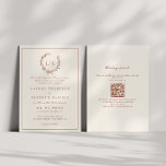 Leaf Crest Terracotta & Cream Qr Code Wedding Invitation<br><div class="desc">Elegant & classic leaf monogram crest terracotta & cream QR code all in one wedding invitation.</div>