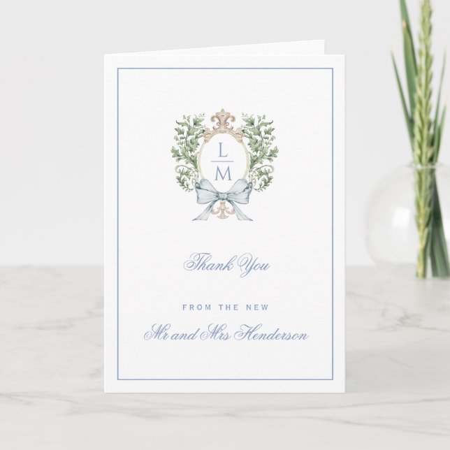 Leaf Crest w/ Bow Thank You Card (Front)