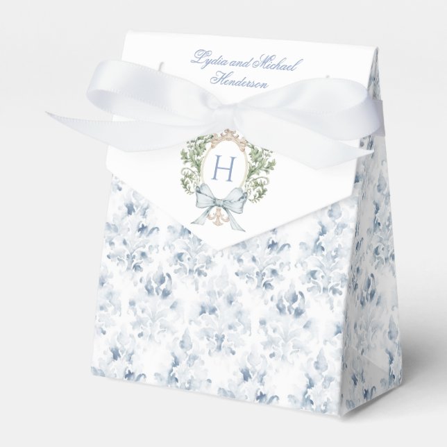 Leaf Crest w/ Bow | Wedding Favor Box (Front Side)