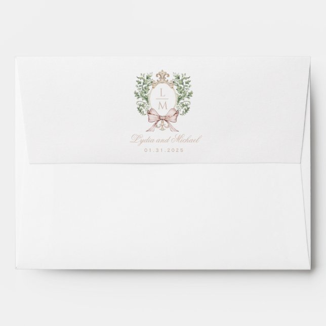 Leaf Crest w/ Tan Bow | Monogram Envelope (Back (Top Flap))