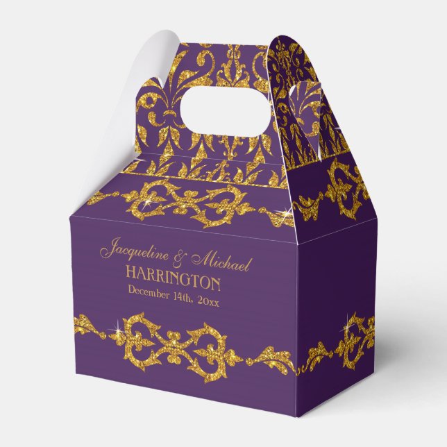 Leaf Damask Art Nouveau Glitter Reception Decor Favor Box (Back Side)