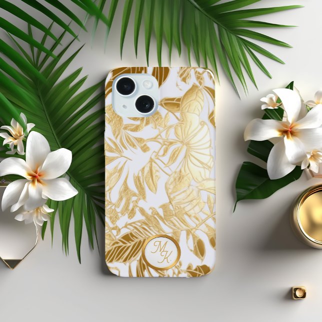 Leaf de luxe en or et en ivoire (Elegant Gilded Gold-Look Monstera Leaf iPhone 15 Case)
