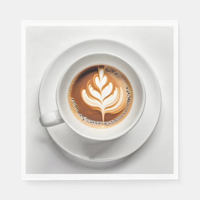 Leaf Design Cappuccino In White Cup Napkin (Front)