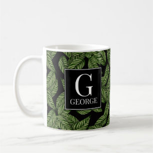 Leaf Design Initial Monogram Coffee Mug