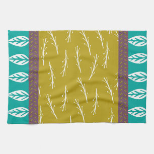 Leaf Design Tea Towel in Turquoise and Green