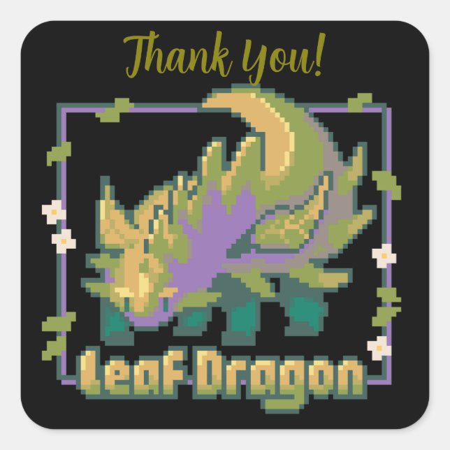Leaf Dragon, Pixels art Square Sticker (Front)