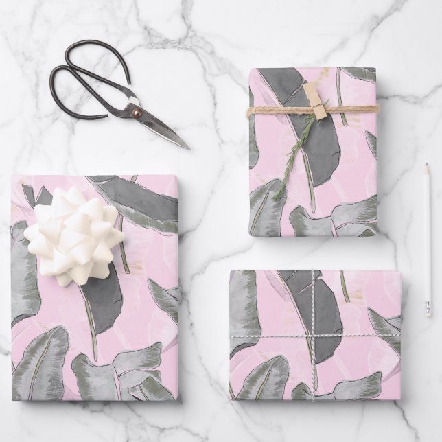 Leaf Echoes - Tropical Banana Leaf Pattern Green P Wrapping Paper Sheet (Front)