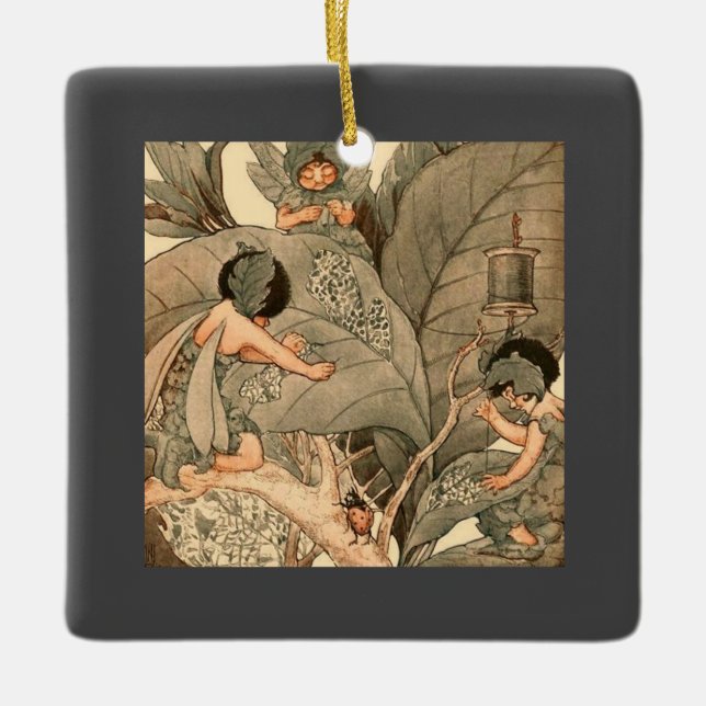 Leaf Faeries Mending Leaves Ceramic Ornament (Front)