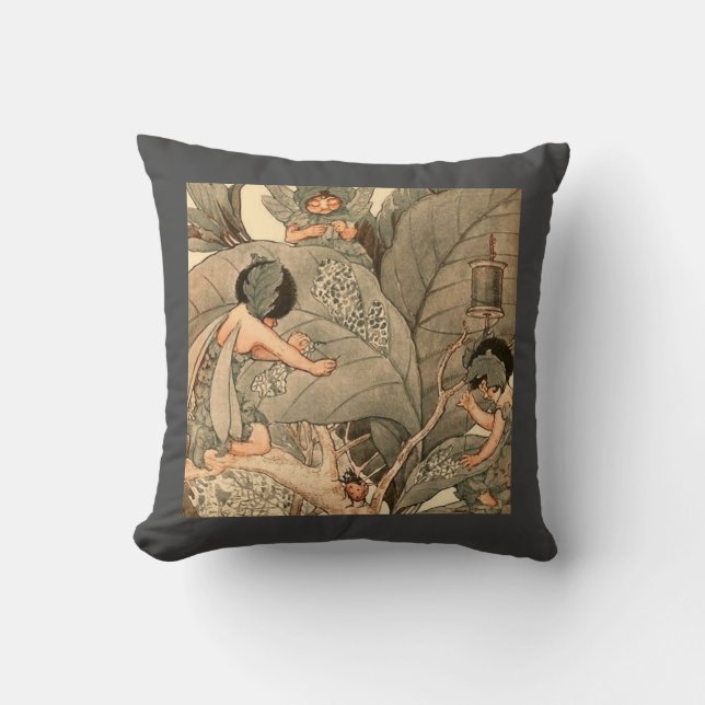 Leaf Faeries Mending Leaves Throw Pillow (Front)